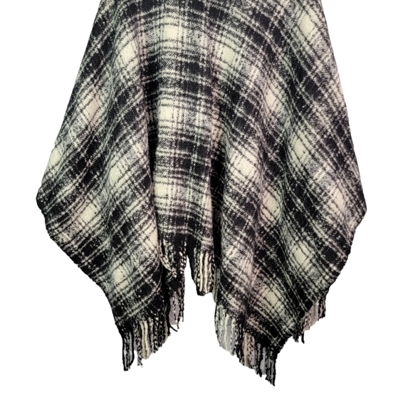 Lauren Ralph Lauren Plaid Black White 3 Season Pancho Pullover Cape One Size - Picture 5 of 10